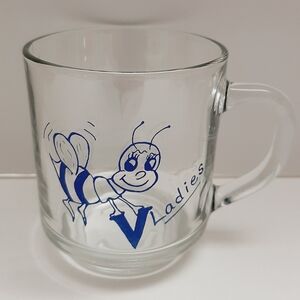 🍒 Vintage 1970s Luminarc Glass Bumble Bee V-Ladies Blue Mug Tea Cup